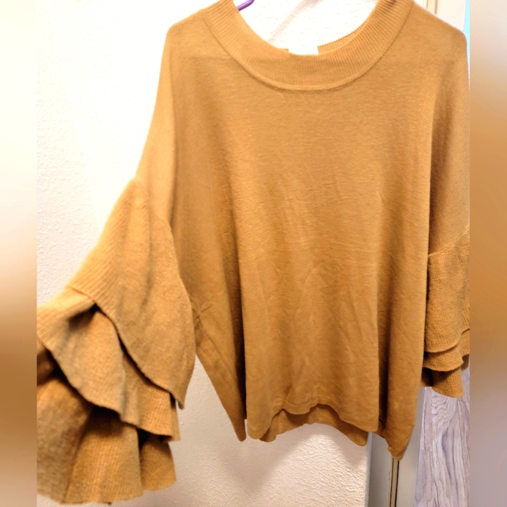 Tan Ruffle Long Sleeve Sweater